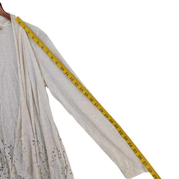 Meadow Rue Anthropologie Open Cardigan Womens Oatmeal Laser Cut Linen Blend Sz S - Picture 6 of 7